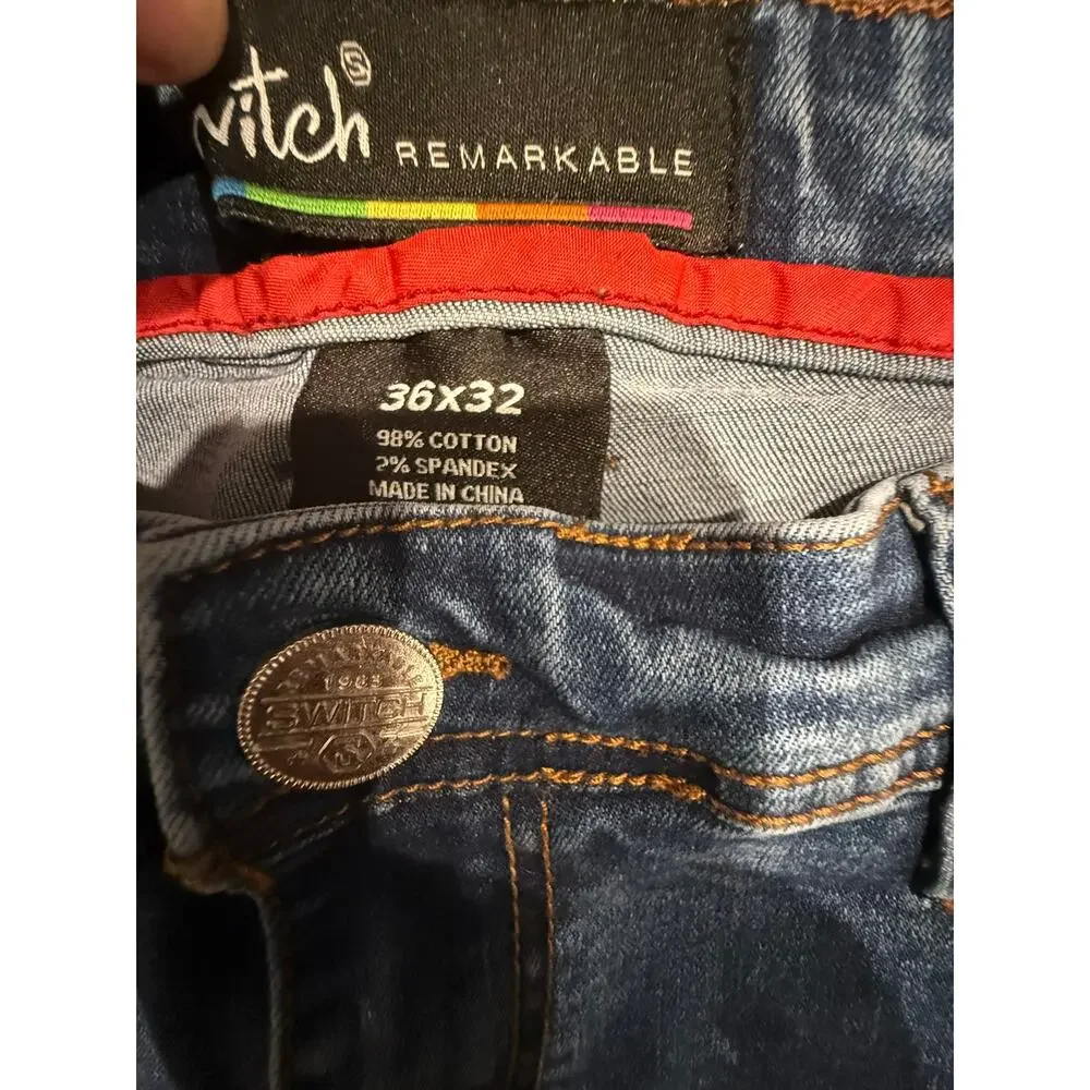 Switch Remarkable Men's Slim Taper Fit Biker Distressed Blue Denim Jeans 36x32